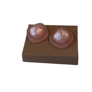 Vintage Lucite Earrings Pink Frosted Mod Faux Pearl Retro Coquette‎ Studs